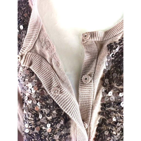 Talbots Women Sequins Snap Sweater Cardigan Long Sleeves Size L Color Tan - Picture 9 of 9
